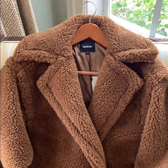 🛑SOLD🛑 BOOHOO CHOCOLATE OVERSIZED TEDDY FAUX FUR COAT M - Picture 6 of 15